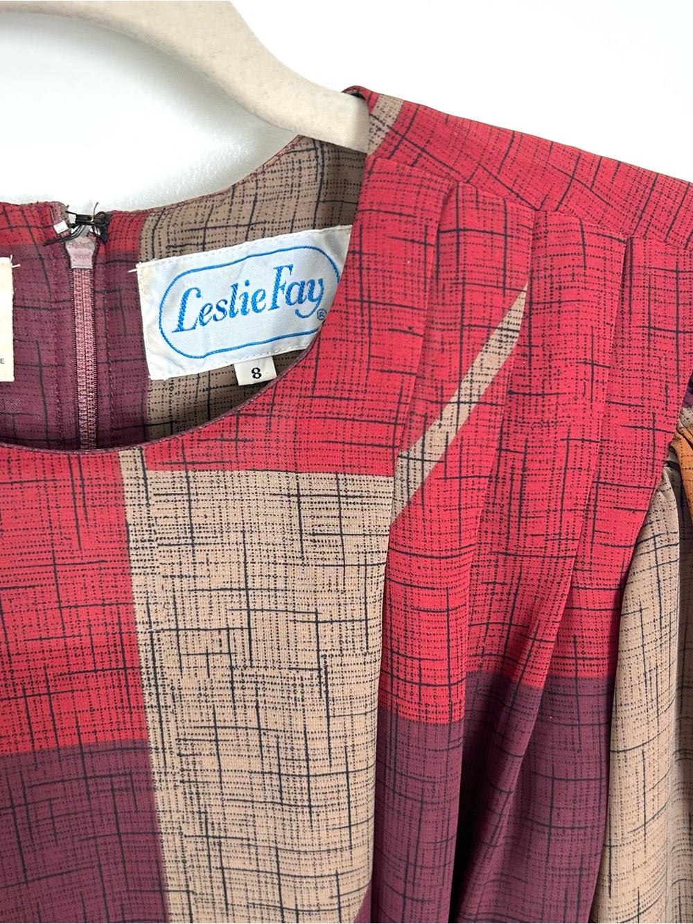 Leslie Fay Colorblock Midi Dress in Red, Burgundy & Mustard - Picture 3 of 11